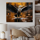Yellow Black Heron Elegance Unveiled - Heron Canvas Wall Art