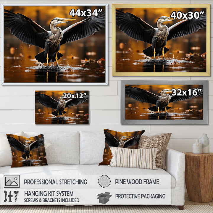 Yellow Black Heron Elegance Unveiled - Heron Canvas Wall Art