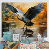 Black Yellow Heron Elegance Unveiled Pointillism - Heron Wall Decor
