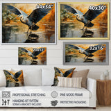 Black Yellow Heron Elegance Unveiled Pointillism - Heron Wall Decor