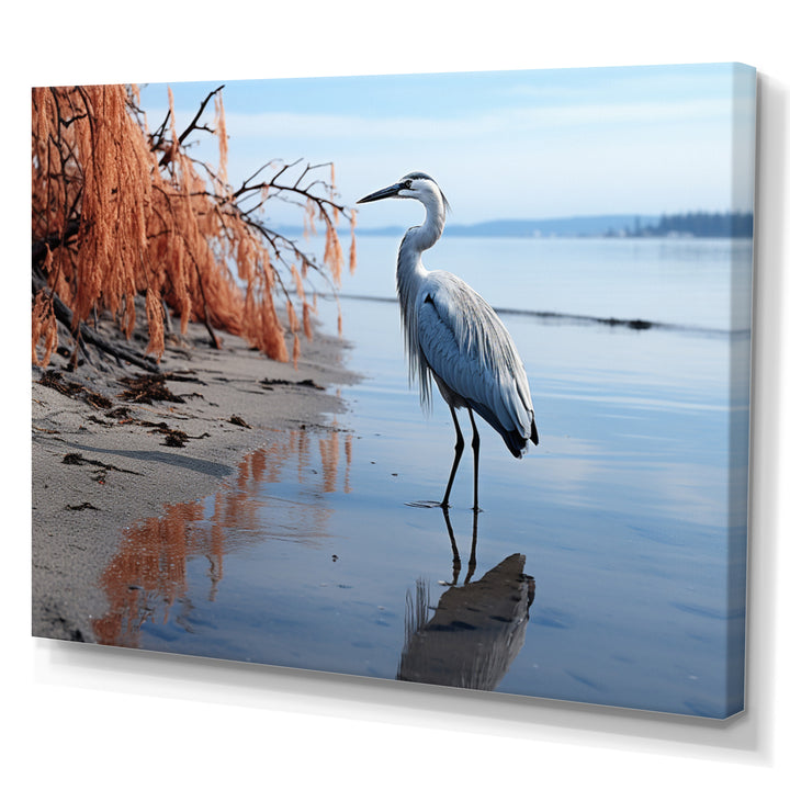 Heron Morning Stroll - Heron Framed Canvas Art