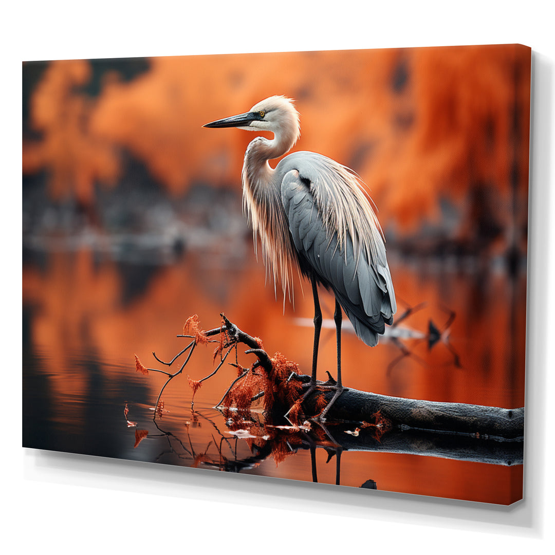 Grey Red Heron Solitude - Heron Wall Decor