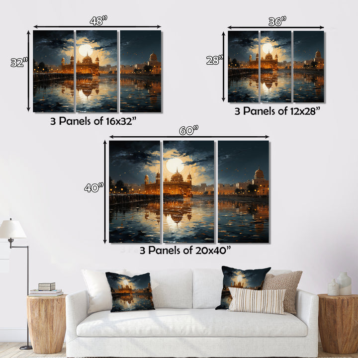 Hinduisim Golden Temple I - 3-Piece Canvas Wall Art