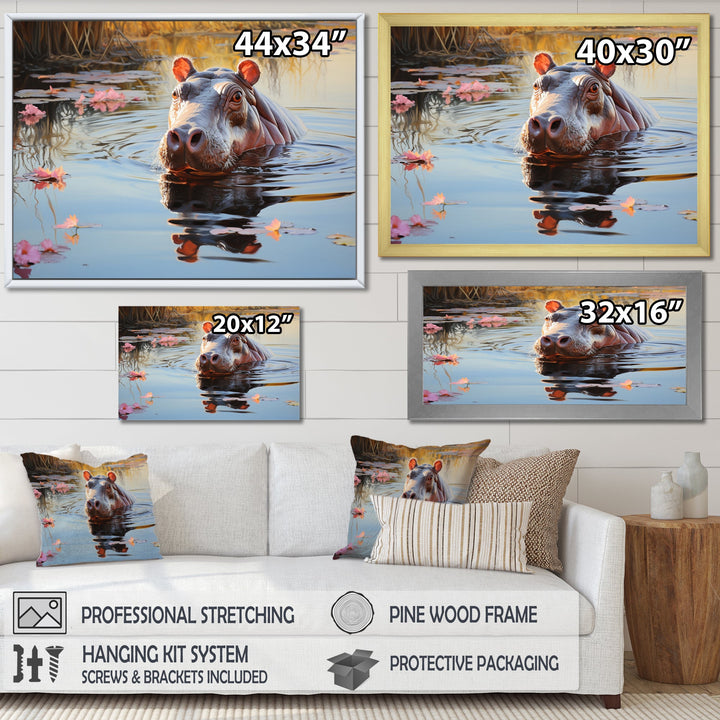 Hippopotamus Mighty Hippo Pastoral - Gray Hippopotamus Wall Art