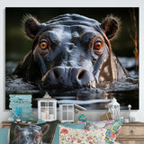 Hippopotamus Portrait Monochrome - Hippopotamus Framed Canvas Art