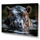 Hippopotamus Portrait Monochrome - Hippopotamus Framed Canvas Art