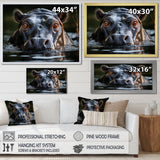 Hippopotamus Portrait Monochrome - Hippopotamus Framed Canvas Art