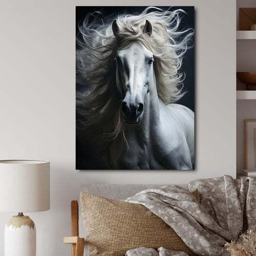 White Horse Fierce Intensity - Horse Wall Art Prints