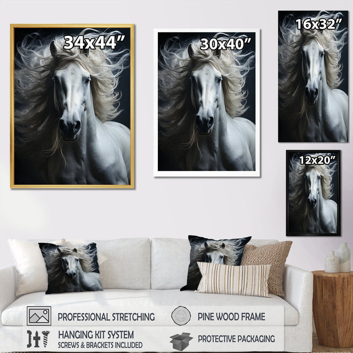 White Horse Fierce Intensity - Horse Wall Art Prints