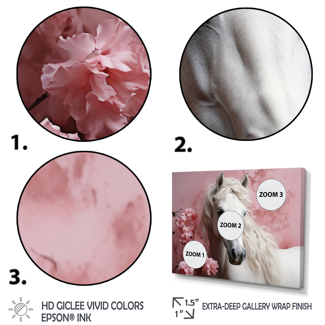 Pink White Horse Gentle Beauty - Pink Horse Wall Art