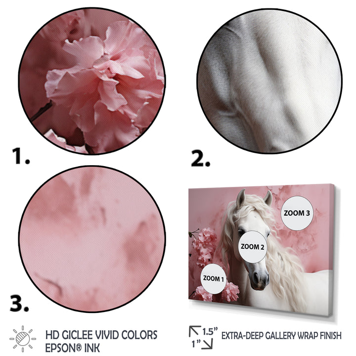 Pink White Horse Gentle Beauty - Pink Horse Wall Art