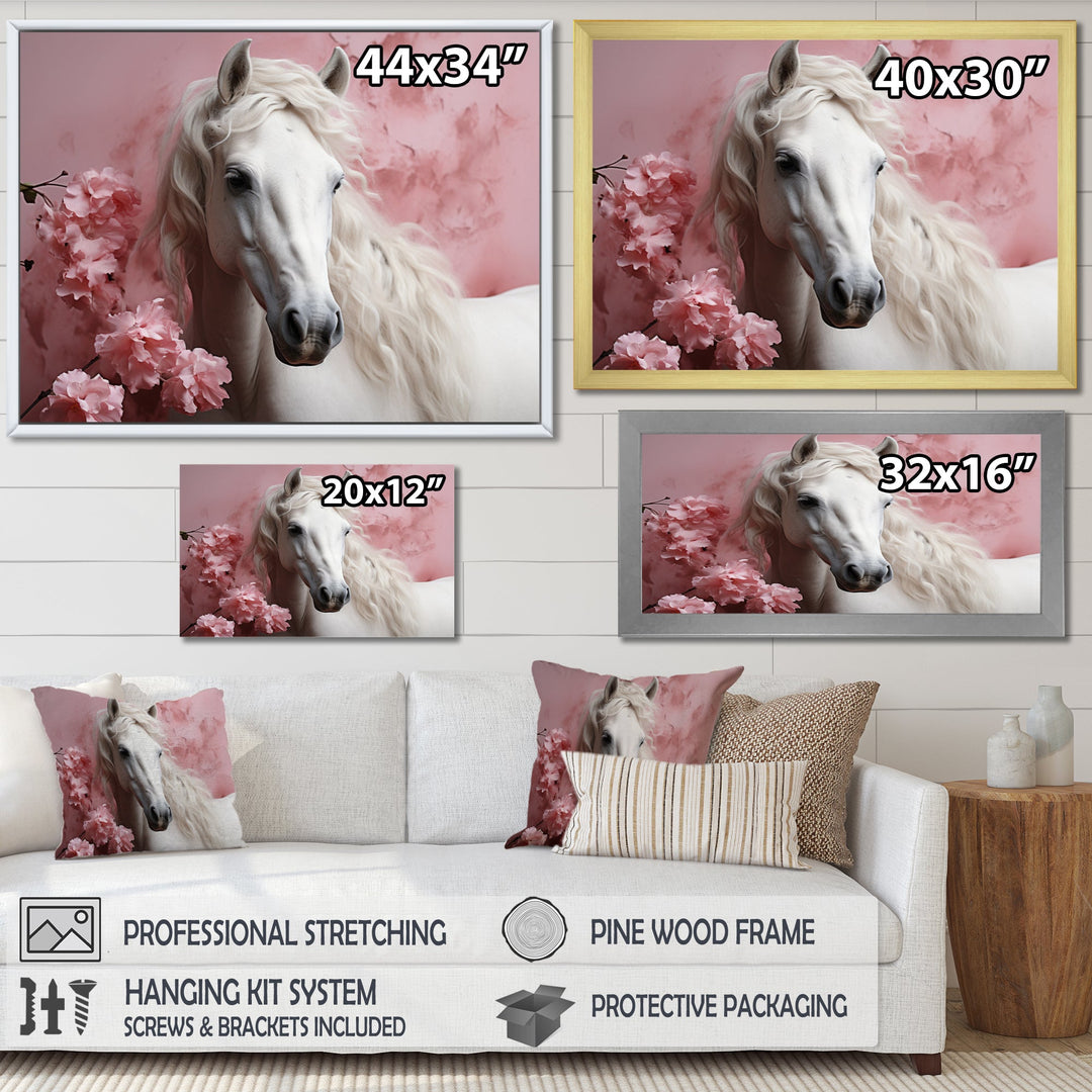 Pink White Horse Gentle Beauty - Pink Horse Wall Art