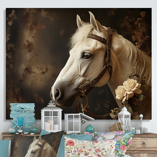 White Beige Horse Majestic Duality - Horse Large Canvas Wall Art