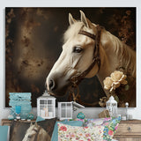 White Beige Horse Majestic Duality - Horse Large Canvas Wall Art