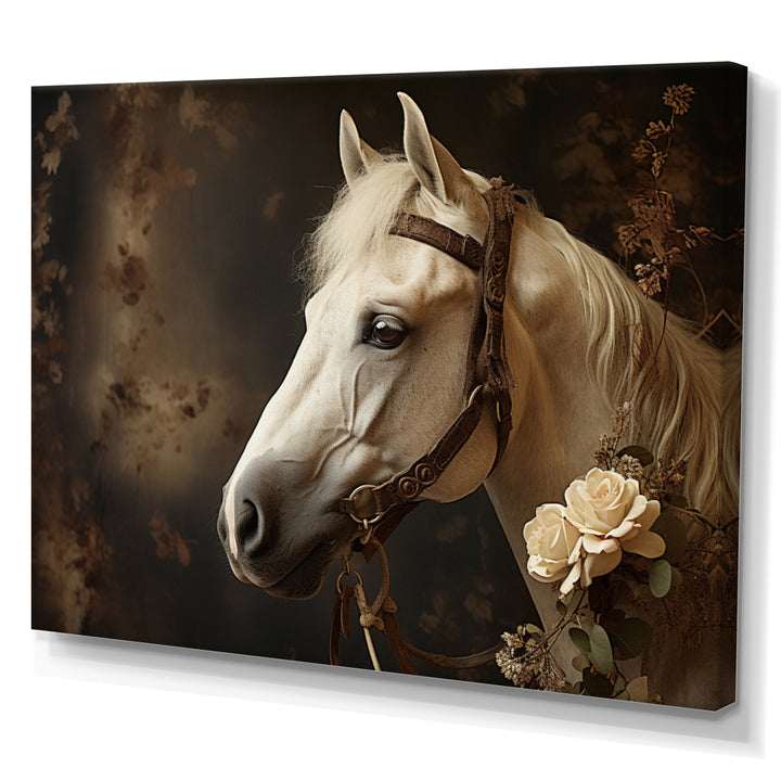 White Beige Horse Majestic Duality - Horse Large Canvas Wall Art