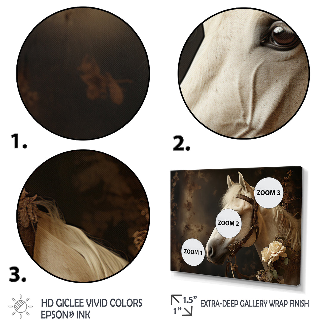 White Beige Horse Majestic Duality - Horse Large Canvas Wall Art
