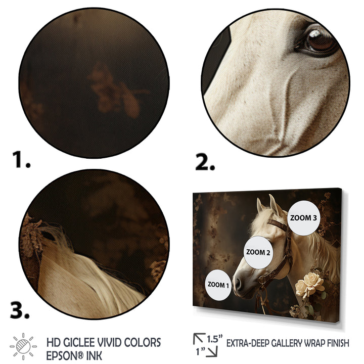 White Beige Horse Majestic Duality - Horse Large Canvas Wall Art