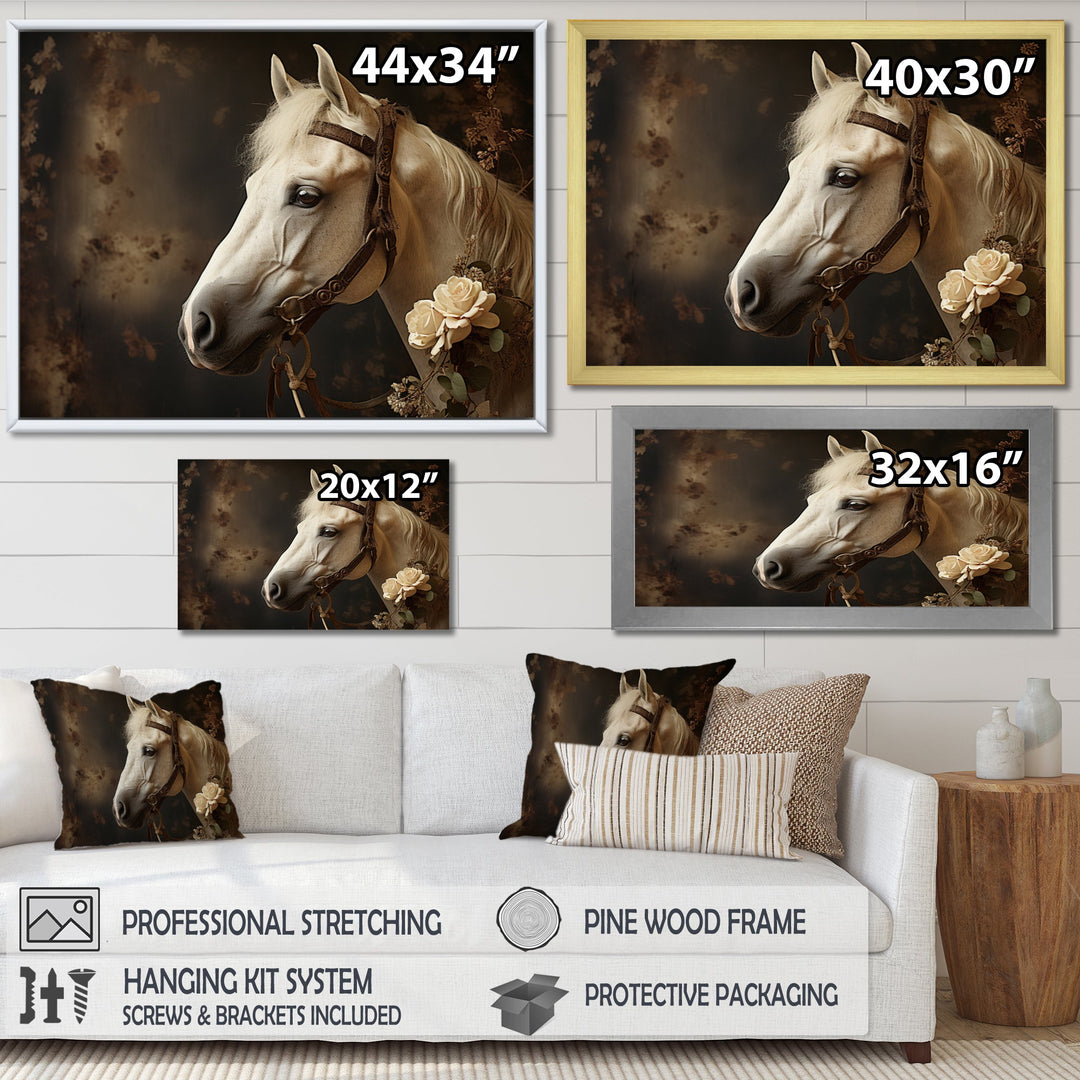 White Beige Horse Majestic Duality - Horse Large Canvas Wall Art