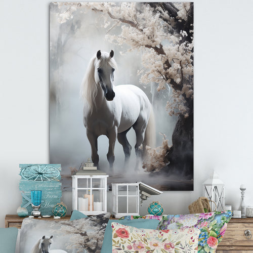 Grey Horse Mystical Encounter - Horse Canvas Wall Art
