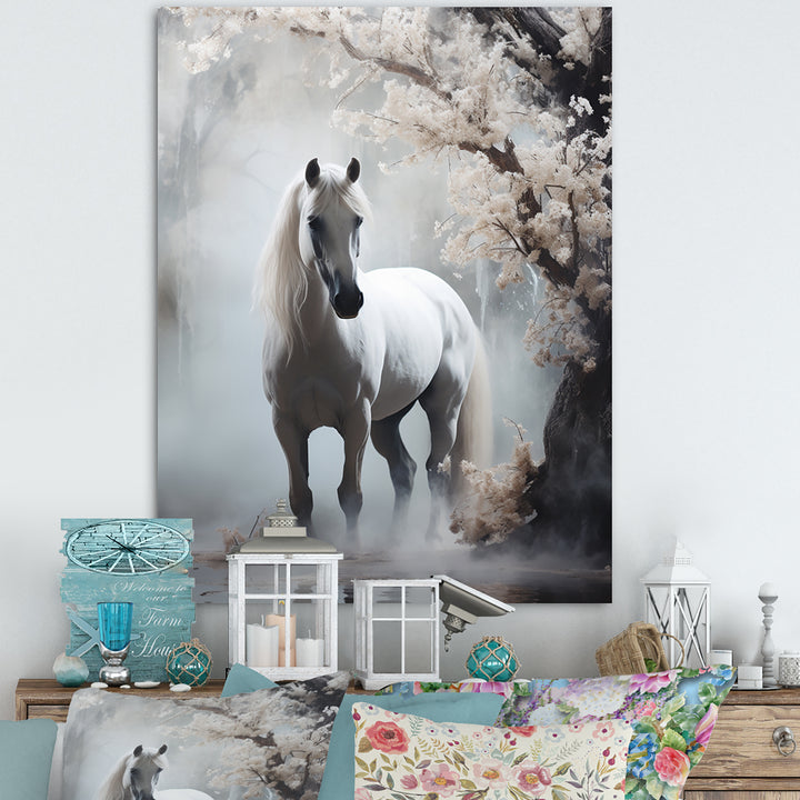 Grey Horse Mystical Encounter - Horse Canvas Wall Art