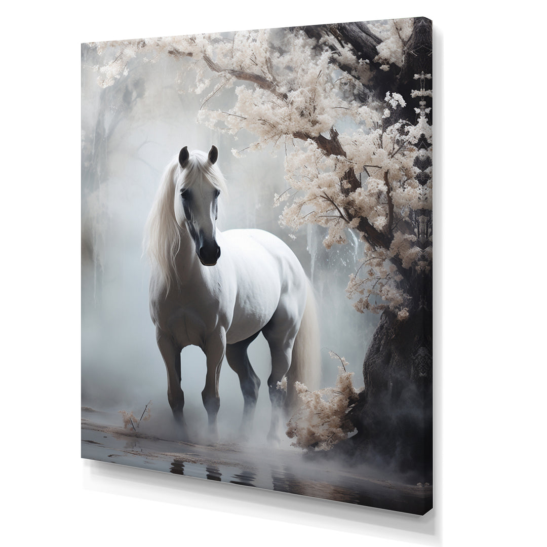 Grey Horse Mystical Encounter - Horse Canvas Wall Art