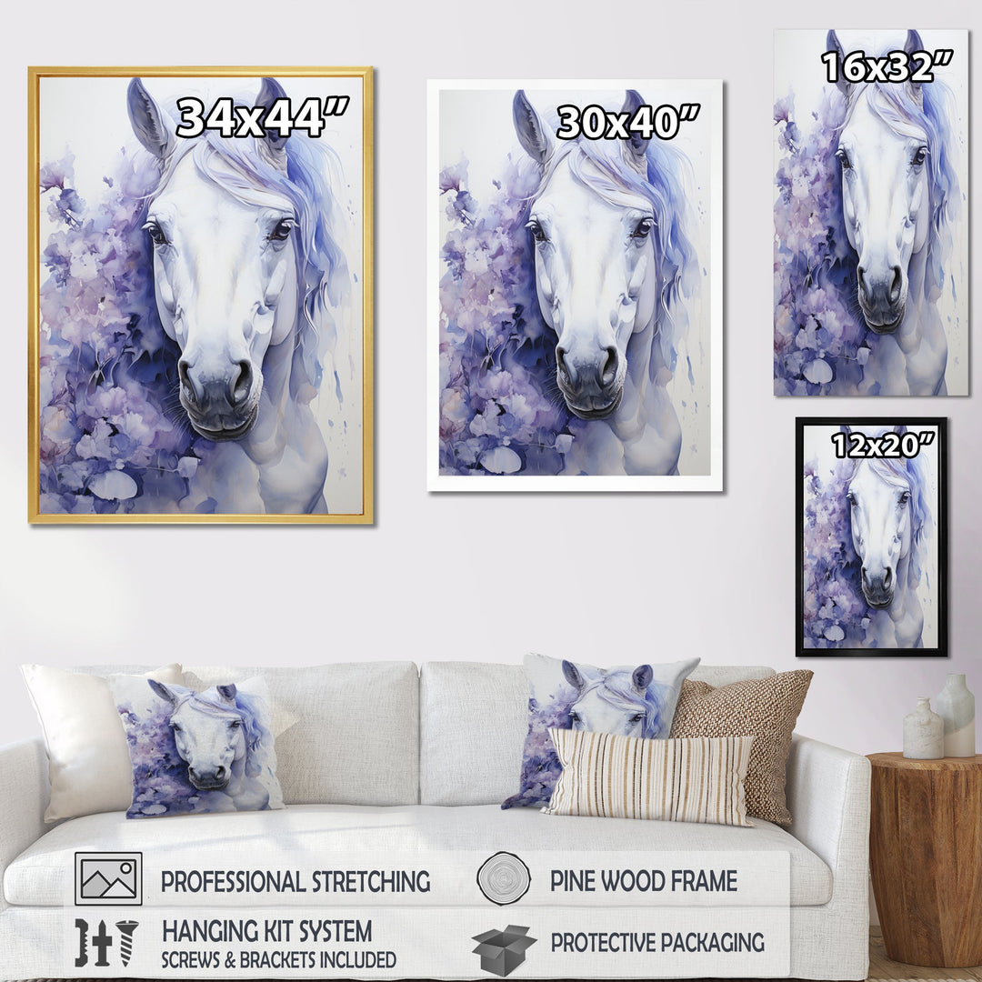 Purple White Horse Contours Pointillism - Horse Wall Art Prints