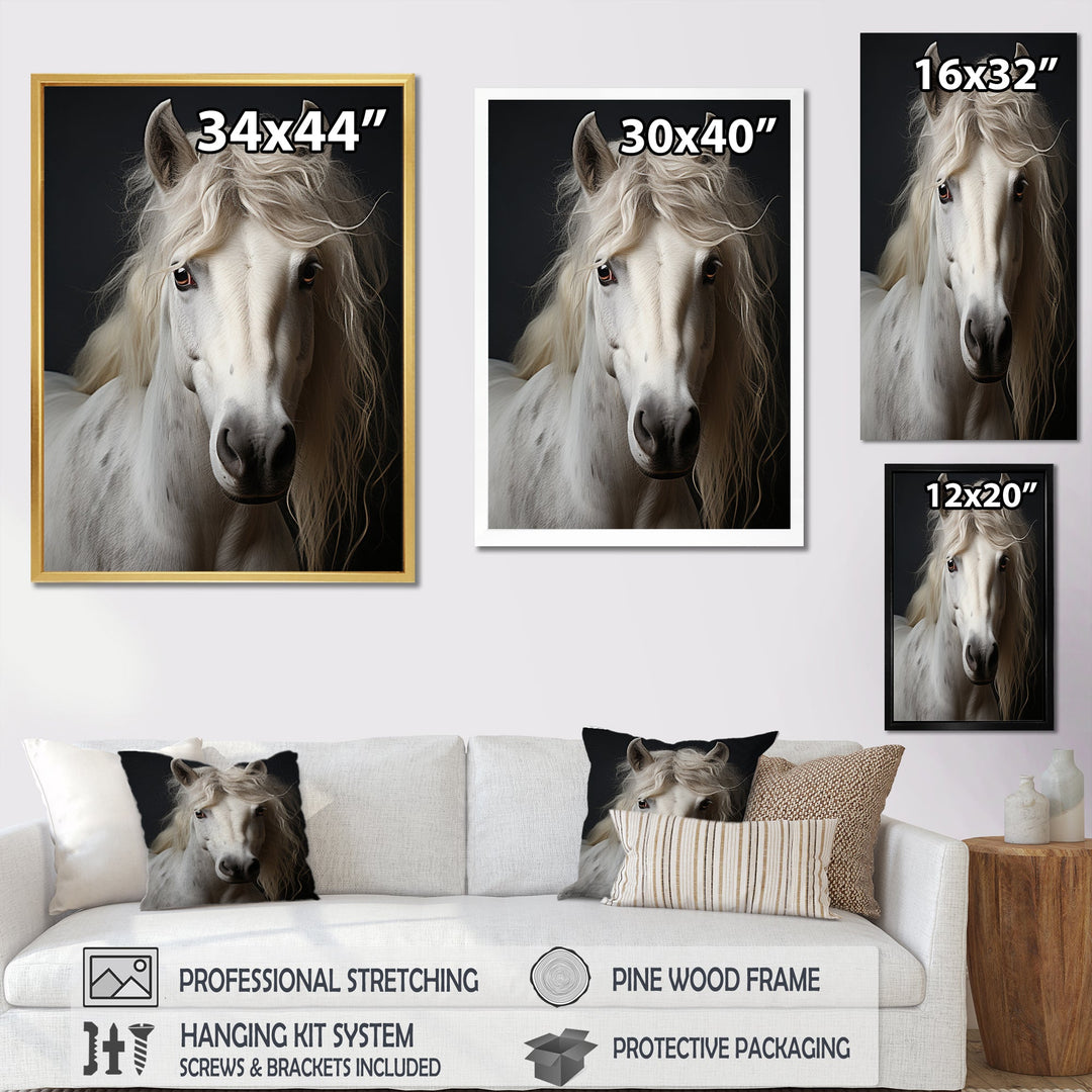 White Horse Subdued Tones - Horse Living Room Wall Art