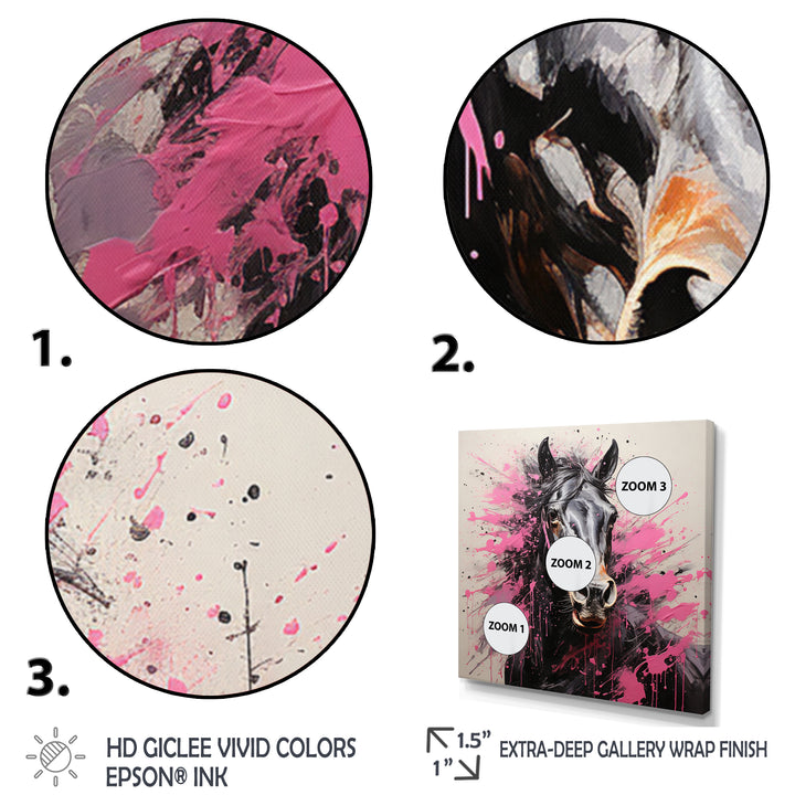 Black Pink Horse Vibrant Equine Pointillism - Horse Wall Decor