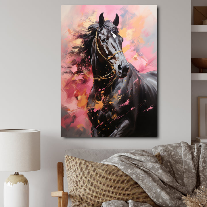 Pink Black Horse Vibrant Pink Equine - Pink Horse Wall Art