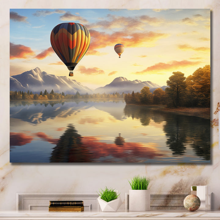 Yellow Hot Air Ballon Atmospheric - Hot Air Balloon Canvas Wall Art