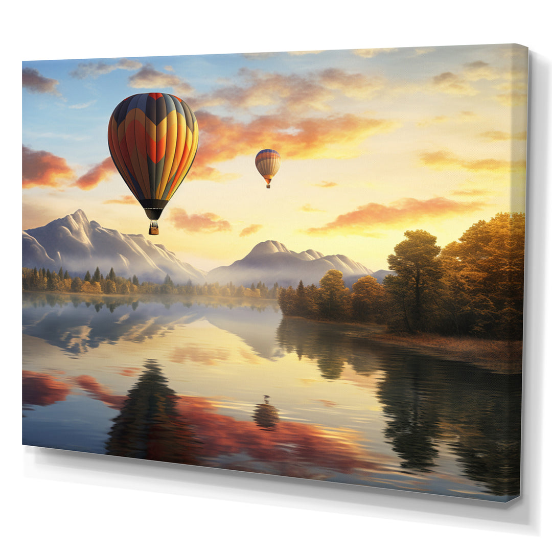 Yellow Hot Air Ballon Atmospheric - Hot Air Balloon Canvas Wall Art