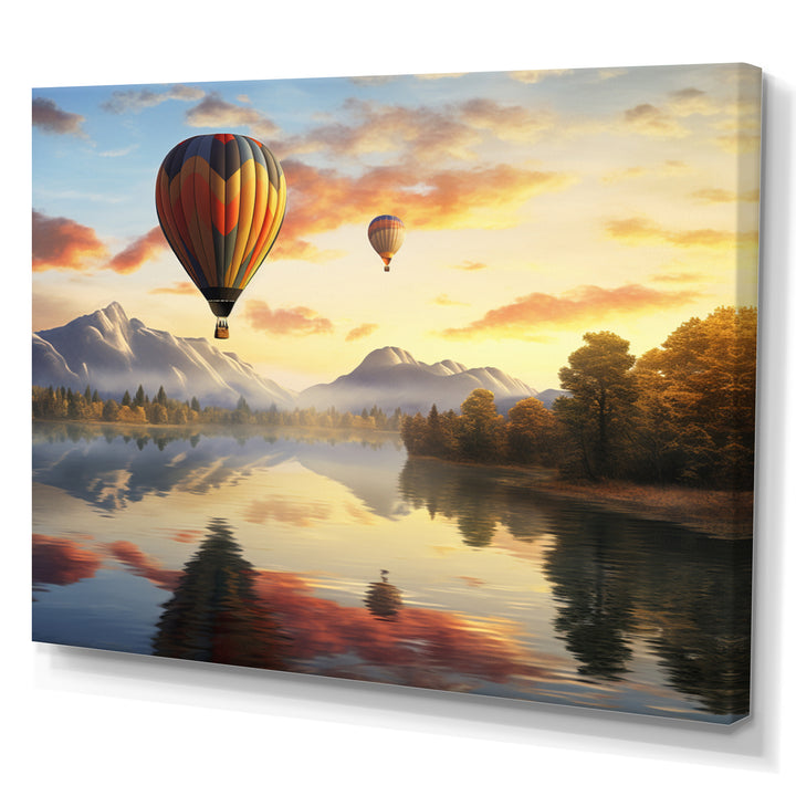 Yellow Hot Air Ballon Atmospheric - Hot Air Balloon Canvas Wall Art