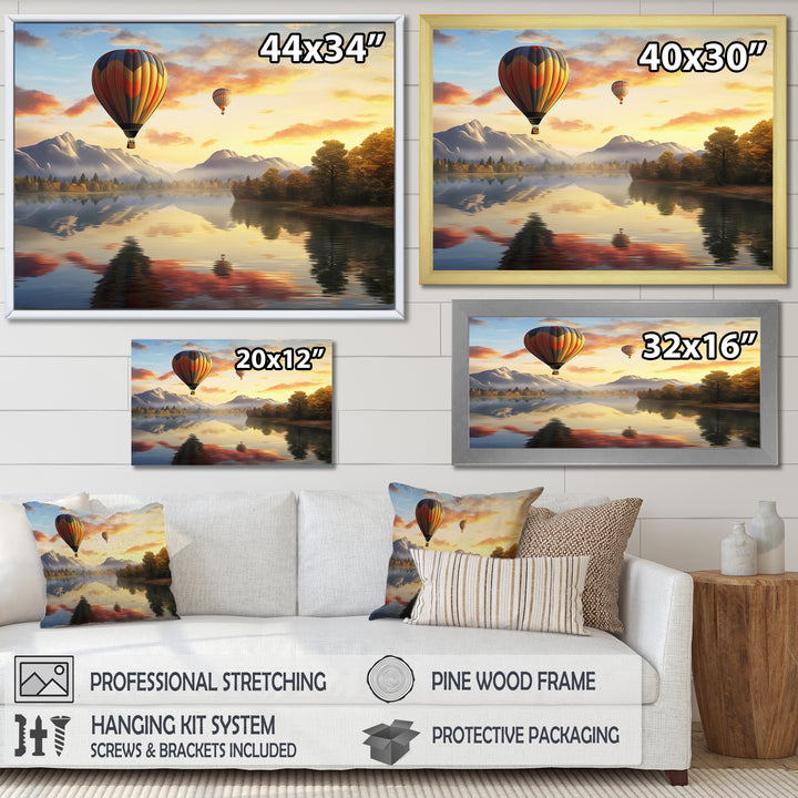 Yellow Hot Air Ballon Atmospheric - Hot Air Balloon Canvas Wall Art