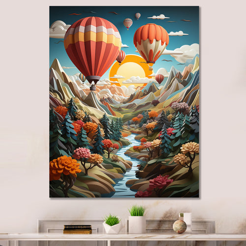 Orange Hot Air Ballon Collage I - Hot Air Balloon Canvas Wall Art
