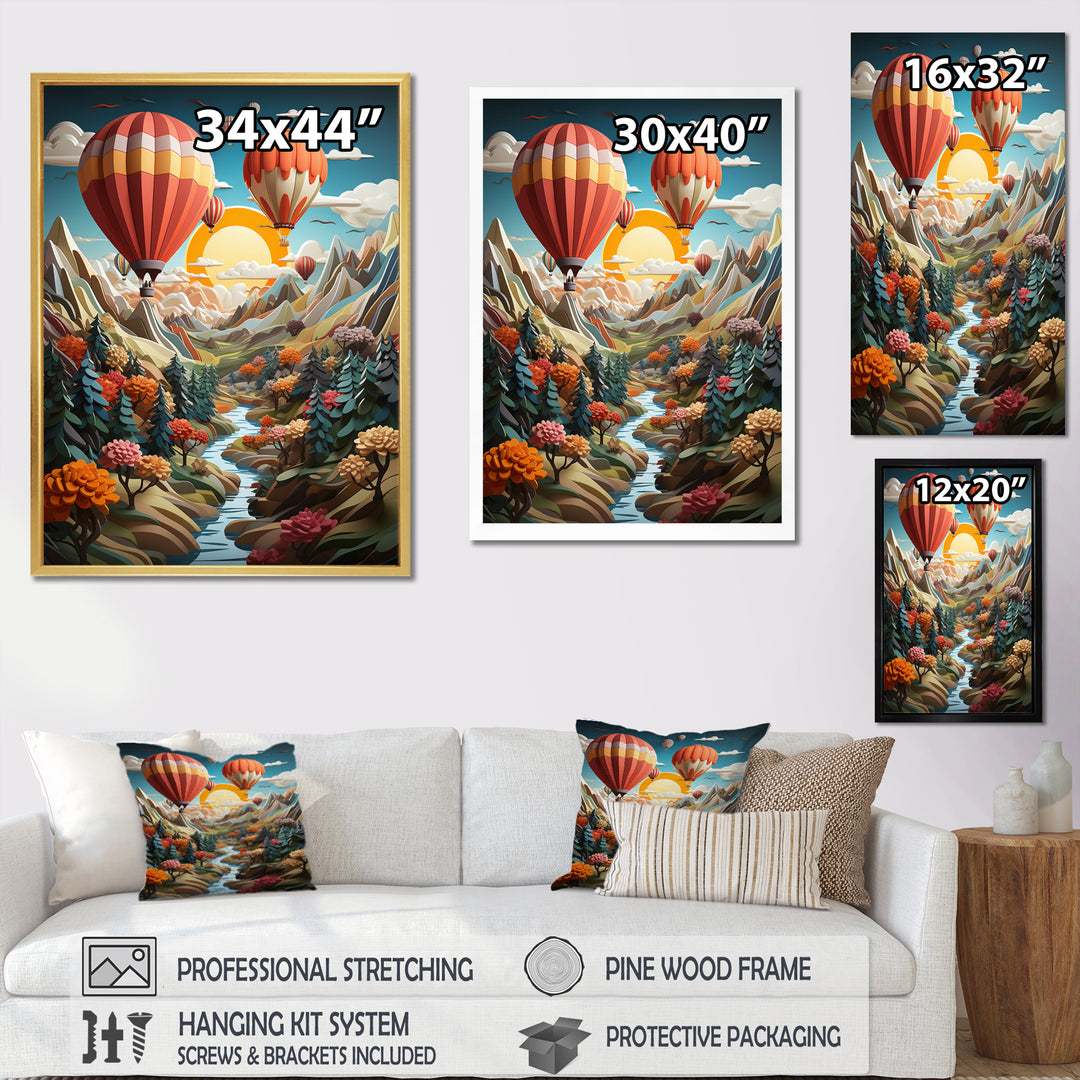Orange Hot Air Ballon Collage I - Hot Air Balloon Canvas Wall Art