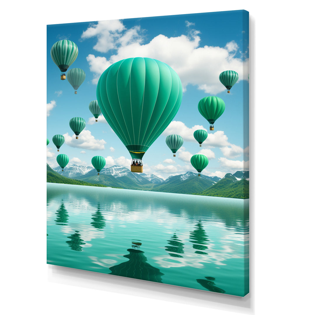 Teal Hot Air Ballons Collage - Hot Air Balloon Canvas Wall Art