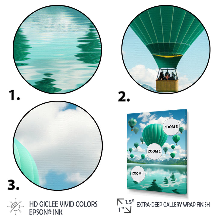 Teal Hot Air Ballons Collage - Hot Air Balloon Canvas Wall Art