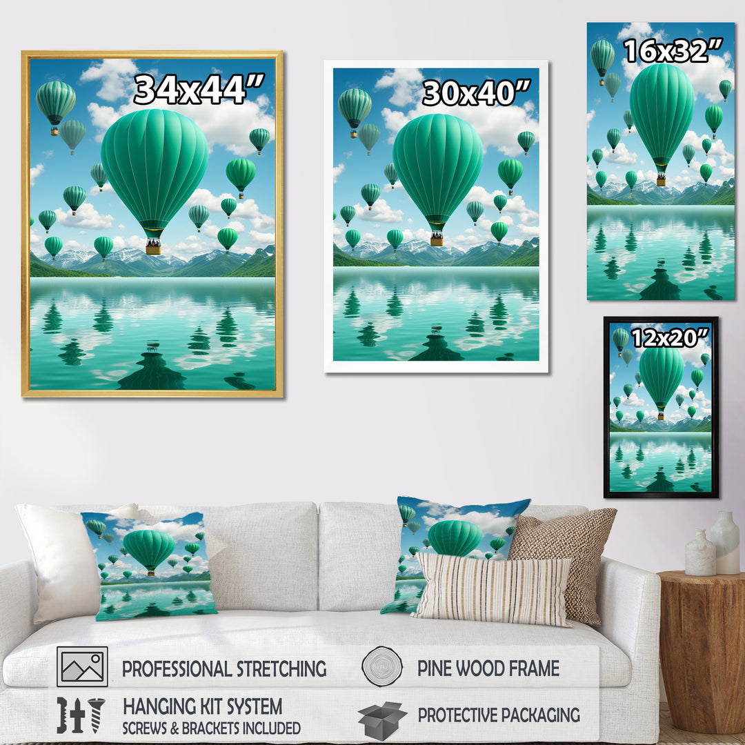 Teal Hot Air Ballons Collage - Hot Air Balloon Canvas Wall Art
