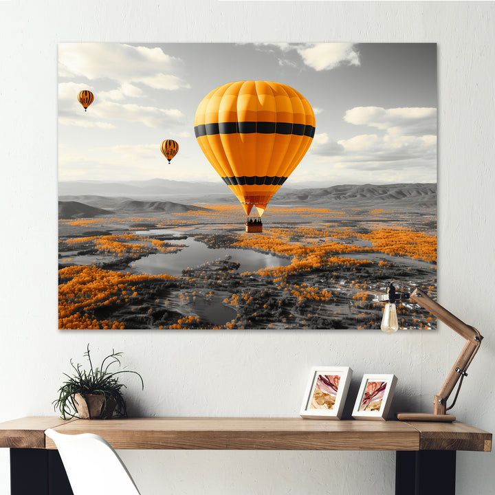 Yellow Hot Air Ballons Scenery I - Hot Air Balloon Canvas Wall Art