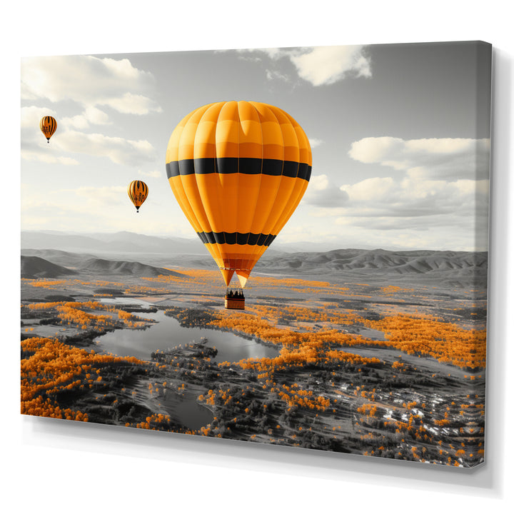 Yellow Hot Air Ballons Scenery I - Hot Air Balloon Canvas Wall Art