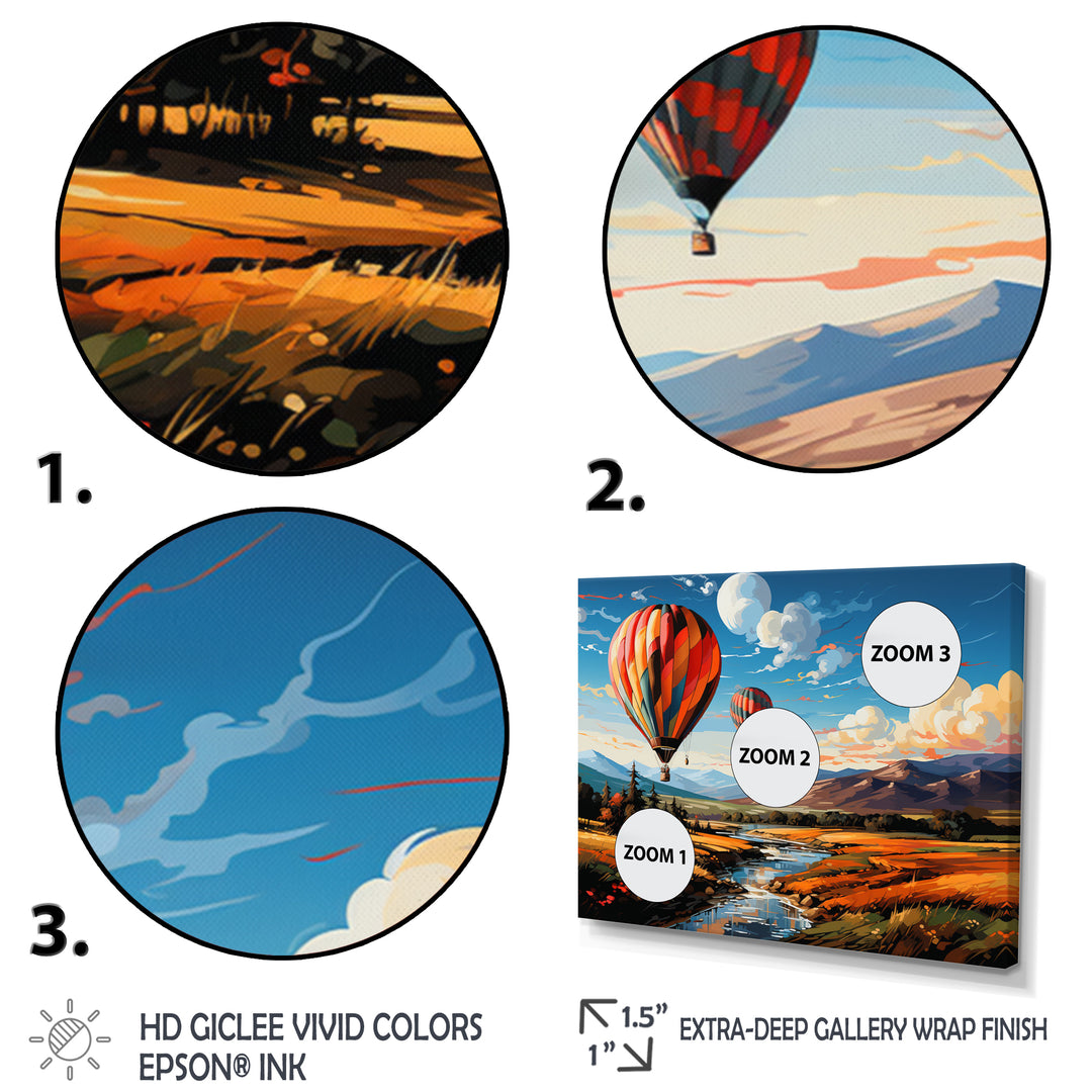 Orange Hot Air Ballon Bold Landscape I - Hot Air Balloon Canvas Wall Art