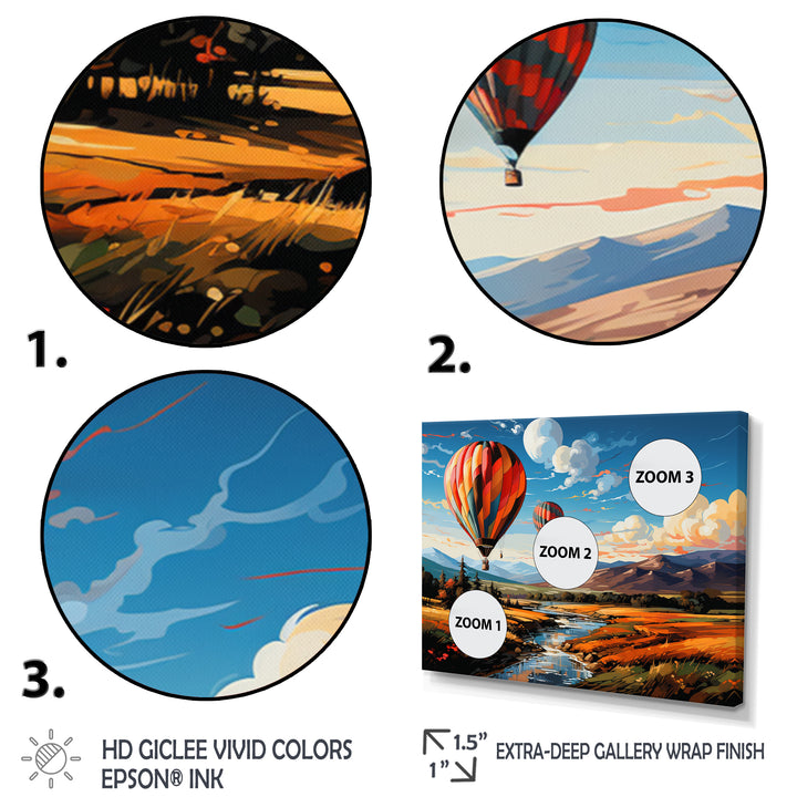 Orange Hot Air Ballon Bold Landscape I - Hot Air Balloon Canvas Wall Art
