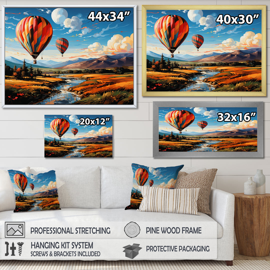 Orange Hot Air Ballon Bold Landscape I - Hot Air Balloon Canvas Wall Art