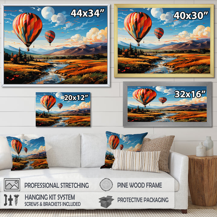 Orange Hot Air Ballon Bold Landscape I - Hot Air Balloon Canvas Wall Art