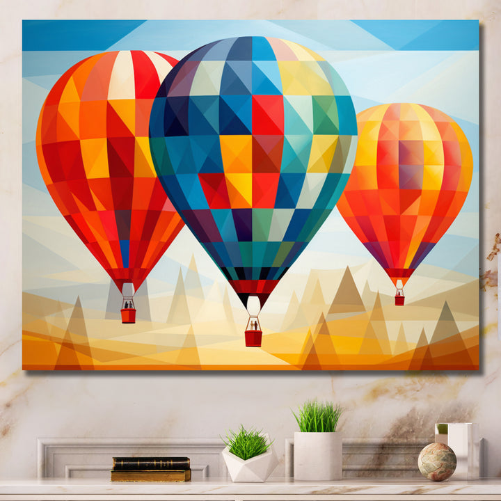 Colorful Hot Air Ballon Geometric - Hot Air Balloon Canvas Wall Art