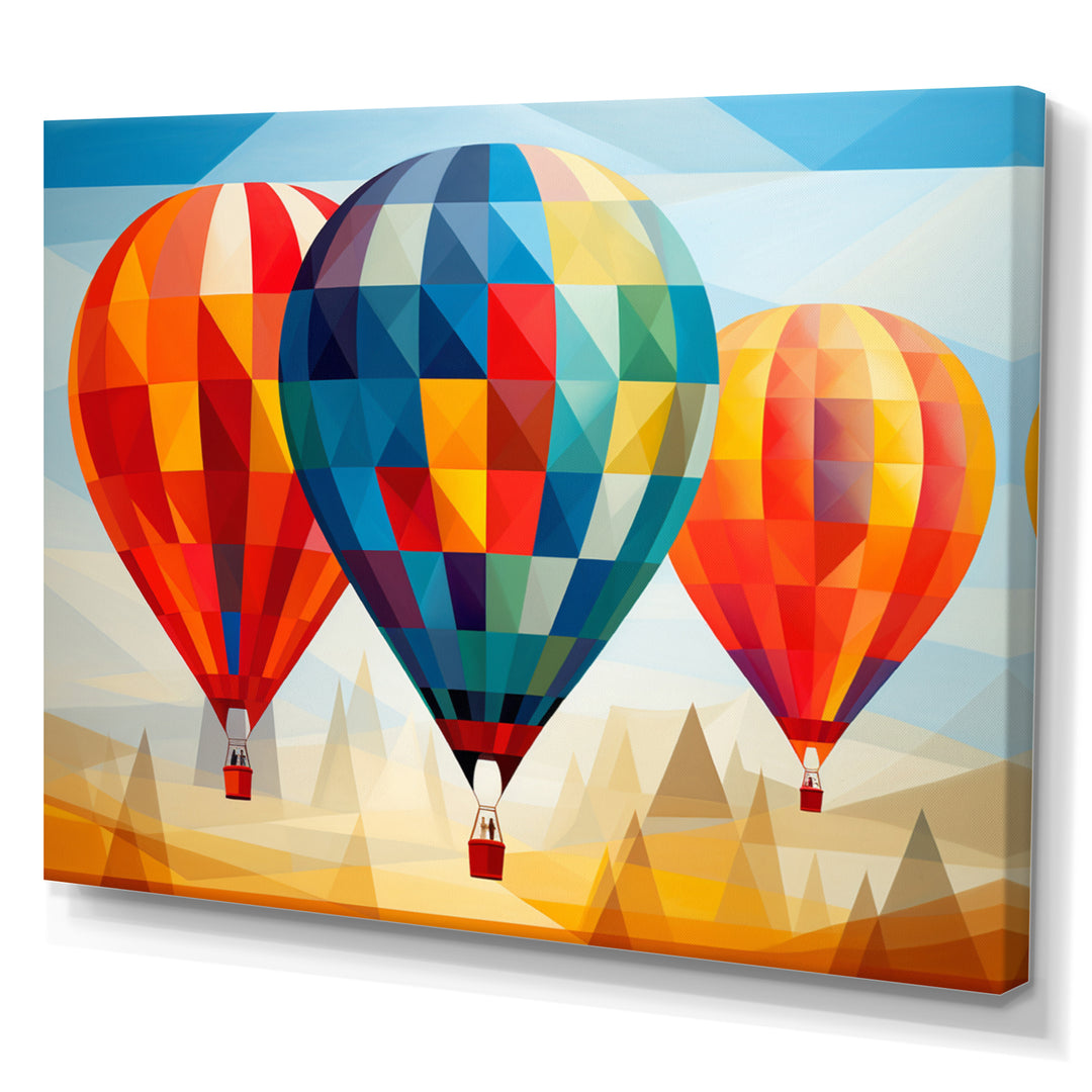 Colorful Hot Air Ballon Geometric - Hot Air Balloon Canvas Wall Art