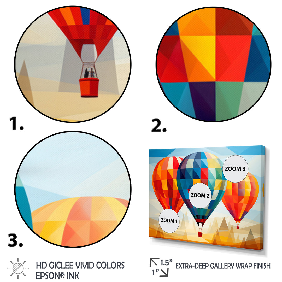 Colorful Hot Air Ballon Geometric - Hot Air Balloon Canvas Wall Art
