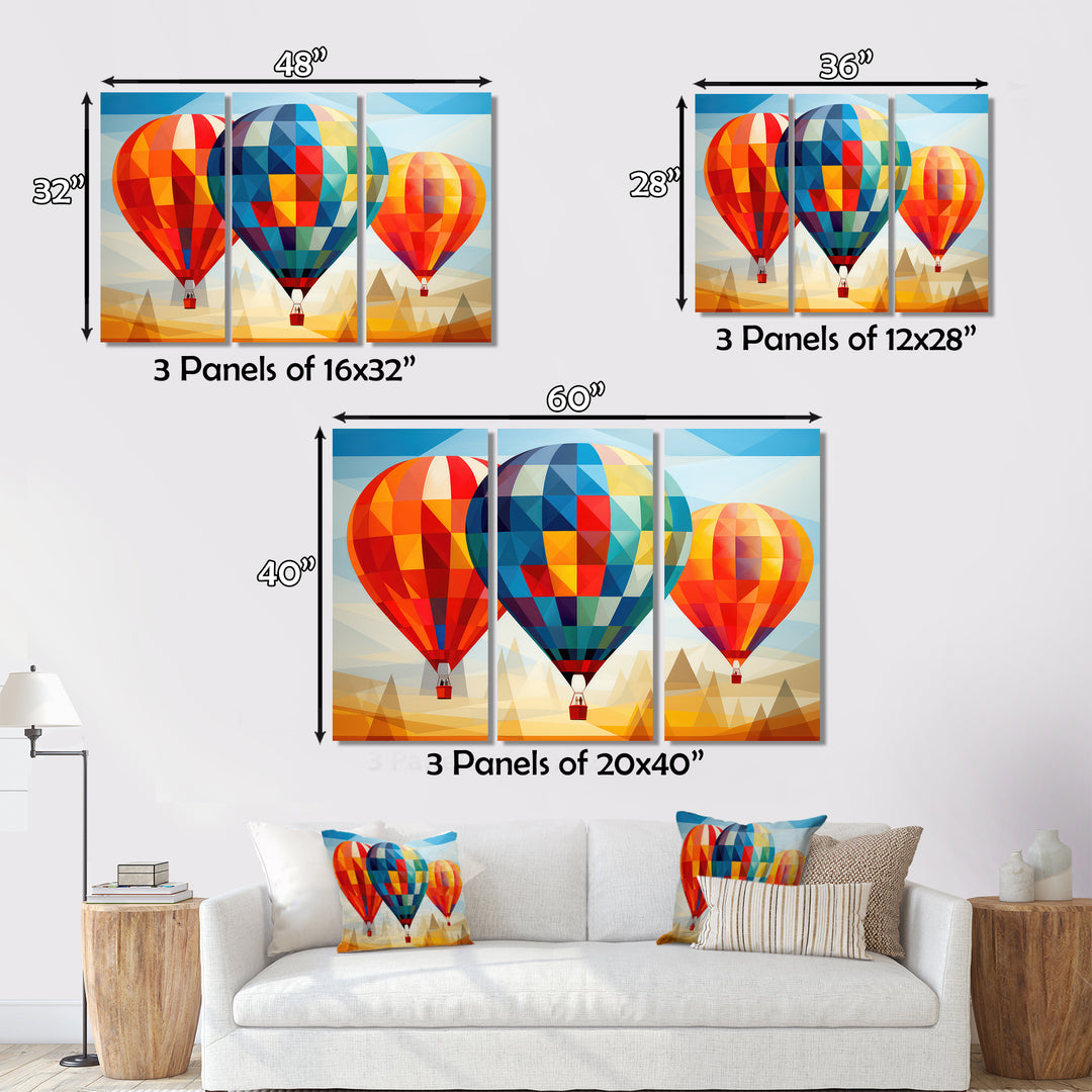 Colorful Hot Air Ballon Geometric - Hot Air Balloon Canvas Wall Art