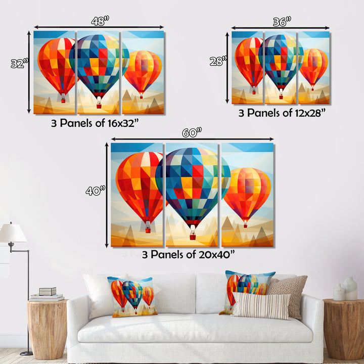 Colorful Hot Air Ballon Geometric - Hot Air Balloon Canvas Wall Art
