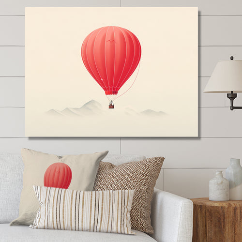 Coral Hot Air Ballon Minimalist I - Hot Air Balloon Canvas Wall Art